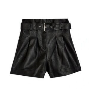 Topshop Black High Waist Faux Leather Shorts with Belt